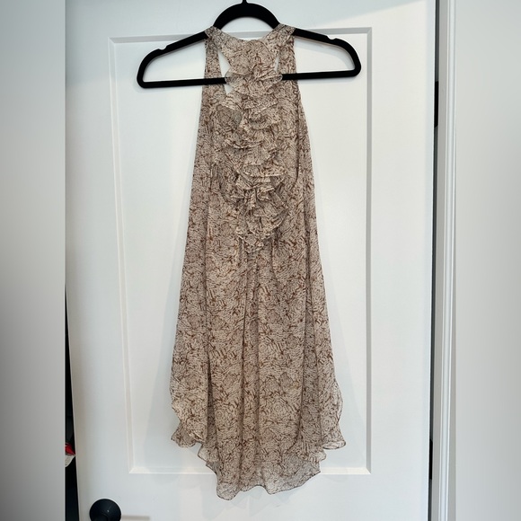 SILK Ruffled Back Beige Printed Halter TOP - Picture 6 of 8